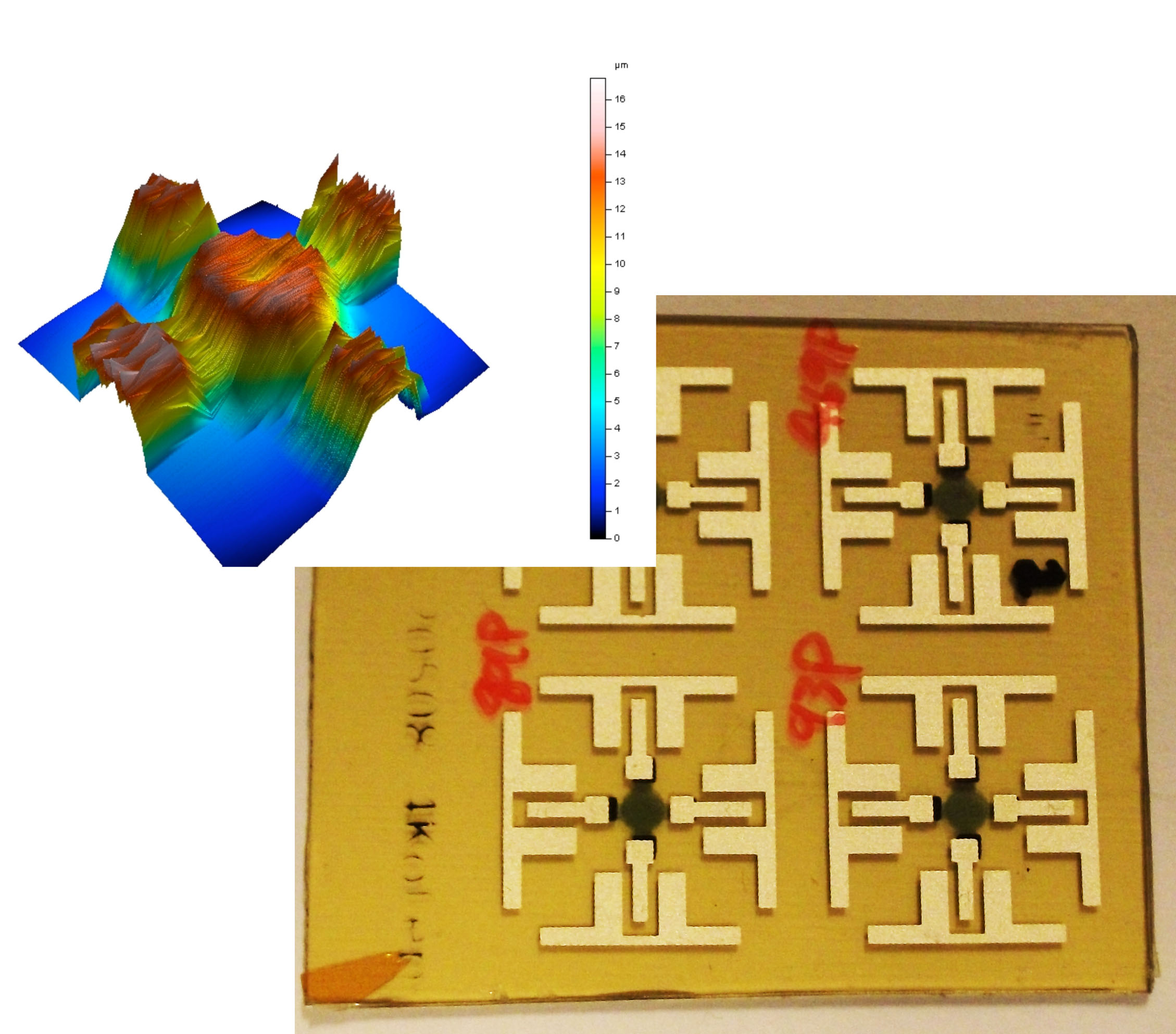 Printed ultrasound transducer with height profile inserted