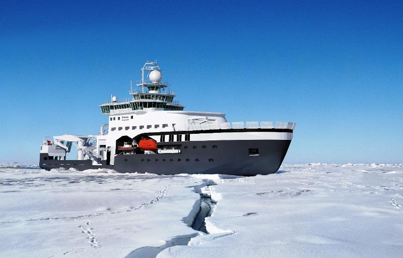 "Kronprins Haakon" er et høyteknologisk forskningsskip som kan ta seg fram gjennom is. Illustrasjon: Havforskningsinstituttet