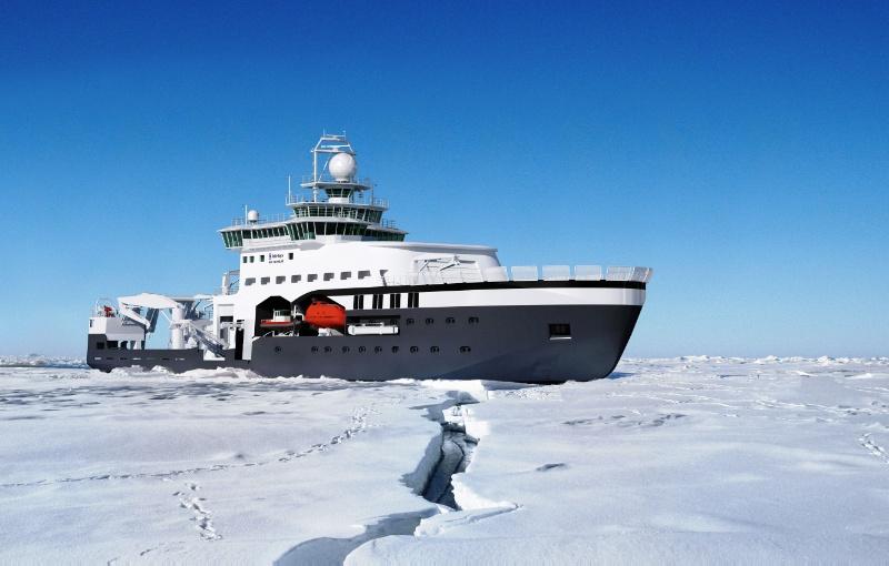 "Kronprins Haakon" er et høyteknologisk forskningsskip som kan ta seg fram gjennom is. Illustrasjon: Havforskningsinstituttet