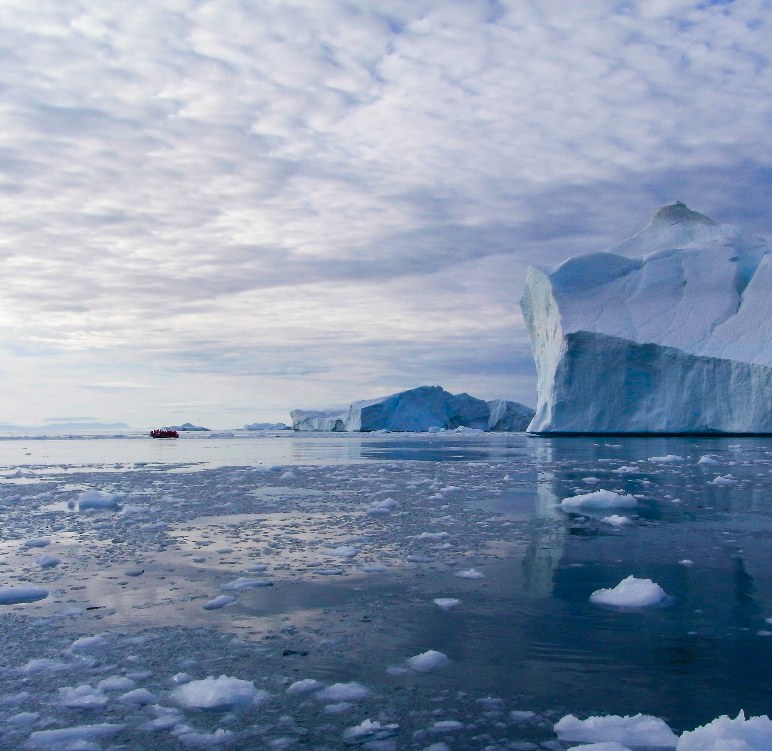 Arctic ocean with icebergs.