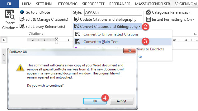 Hvordan fjerne koblingen mellom EndNote og Word? UiT