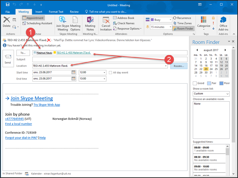 Outlook 2016 Mote Og Romreservasjon Uit