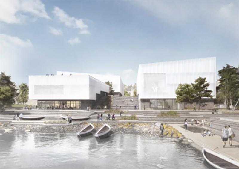 Tegningen viser hvordan det nye museet i sentrum kan bli seende ut. 
