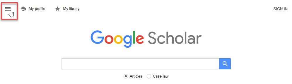 Screenshot Google Scholar with menu icon marked with red outline