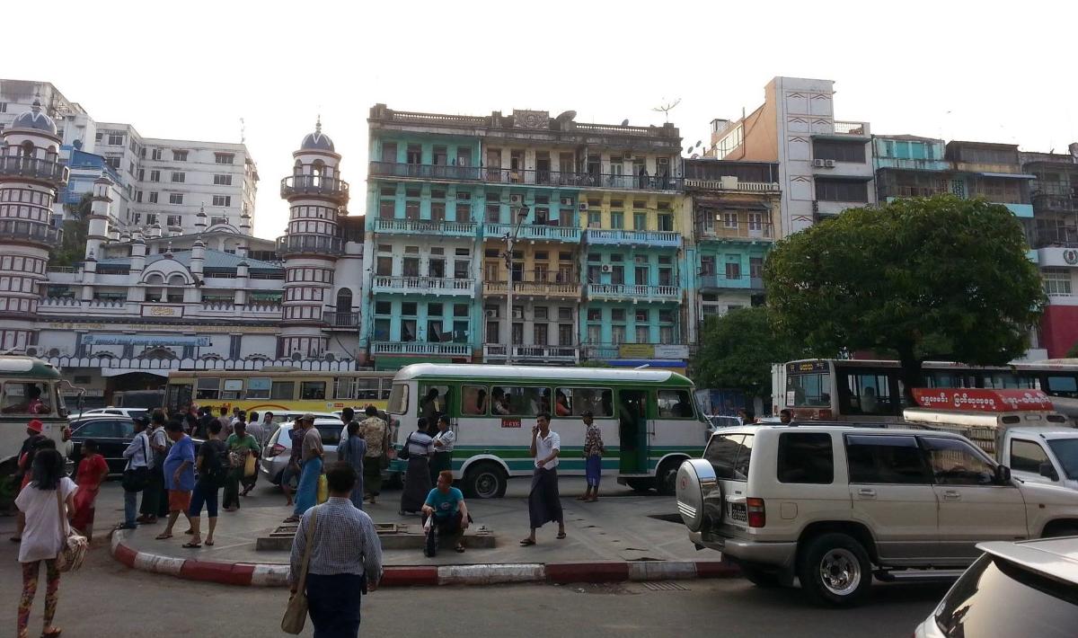 Street scene in Yangon, Myanmar. 