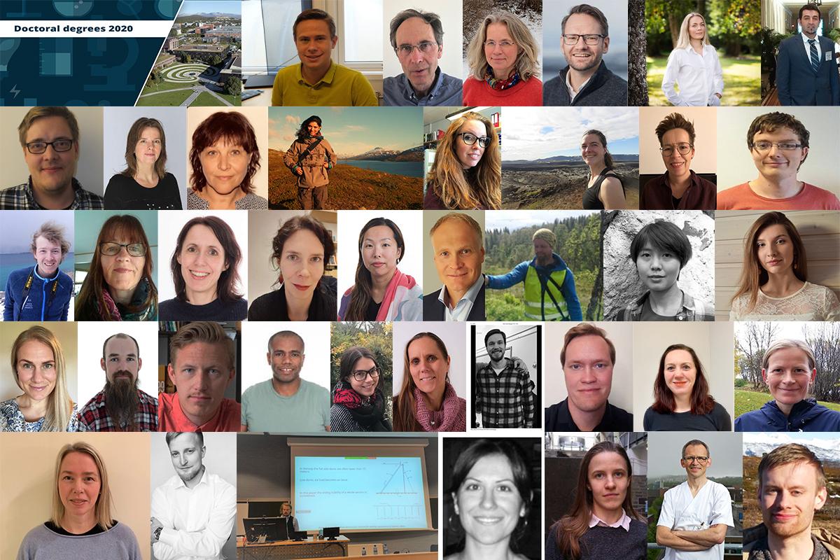 Collage med portretter av noen av personene som avla doktorgrad ved UiT i 2020