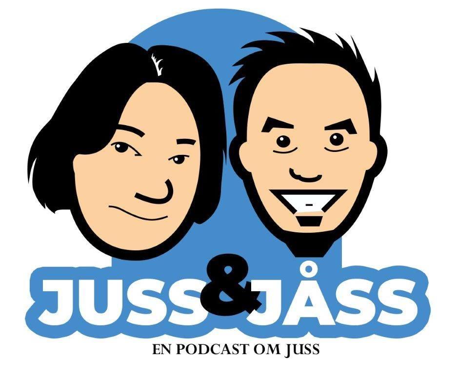 Juss & Jåsslogoen, en stilisert tegning av Marius Storvik og Gunnar Eriksen.