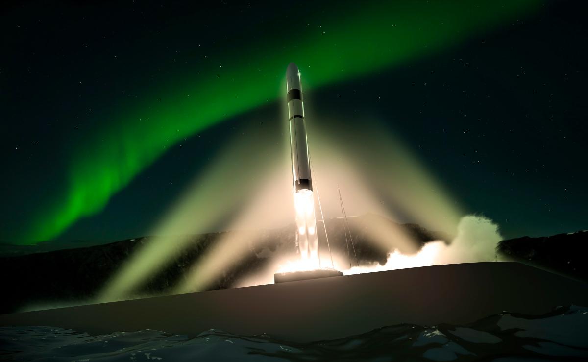 Illustrasjon av rakett som skytes opp fra Andøya