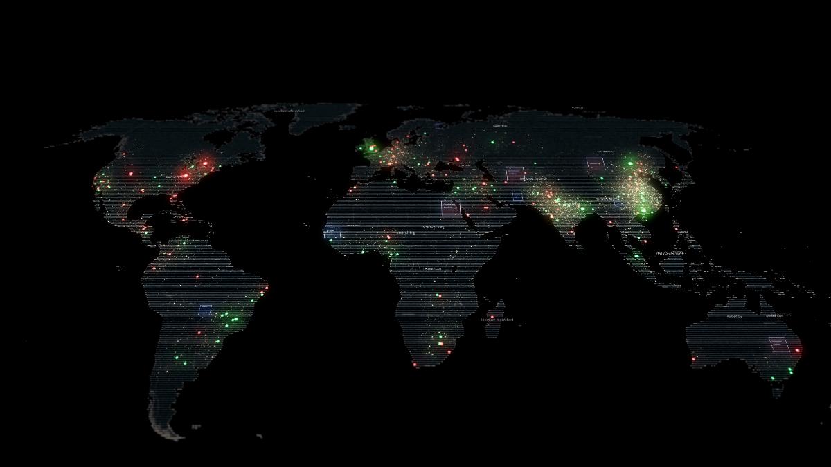 Et verdenskart hvor det er lys der det er mye økonomisk aktivitet. 