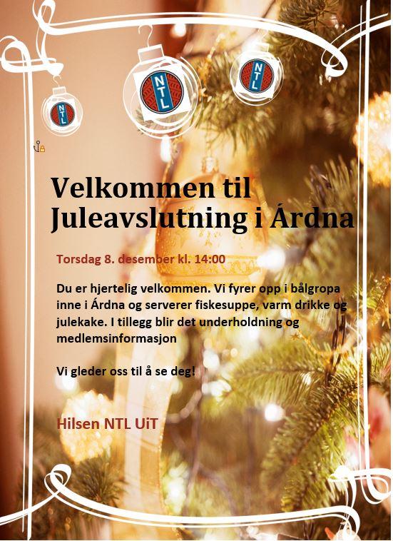 Illustrasjons-/bannerbilde for Invitasjon til Juleavslutning i Àrdna for NTL-medlemmer
