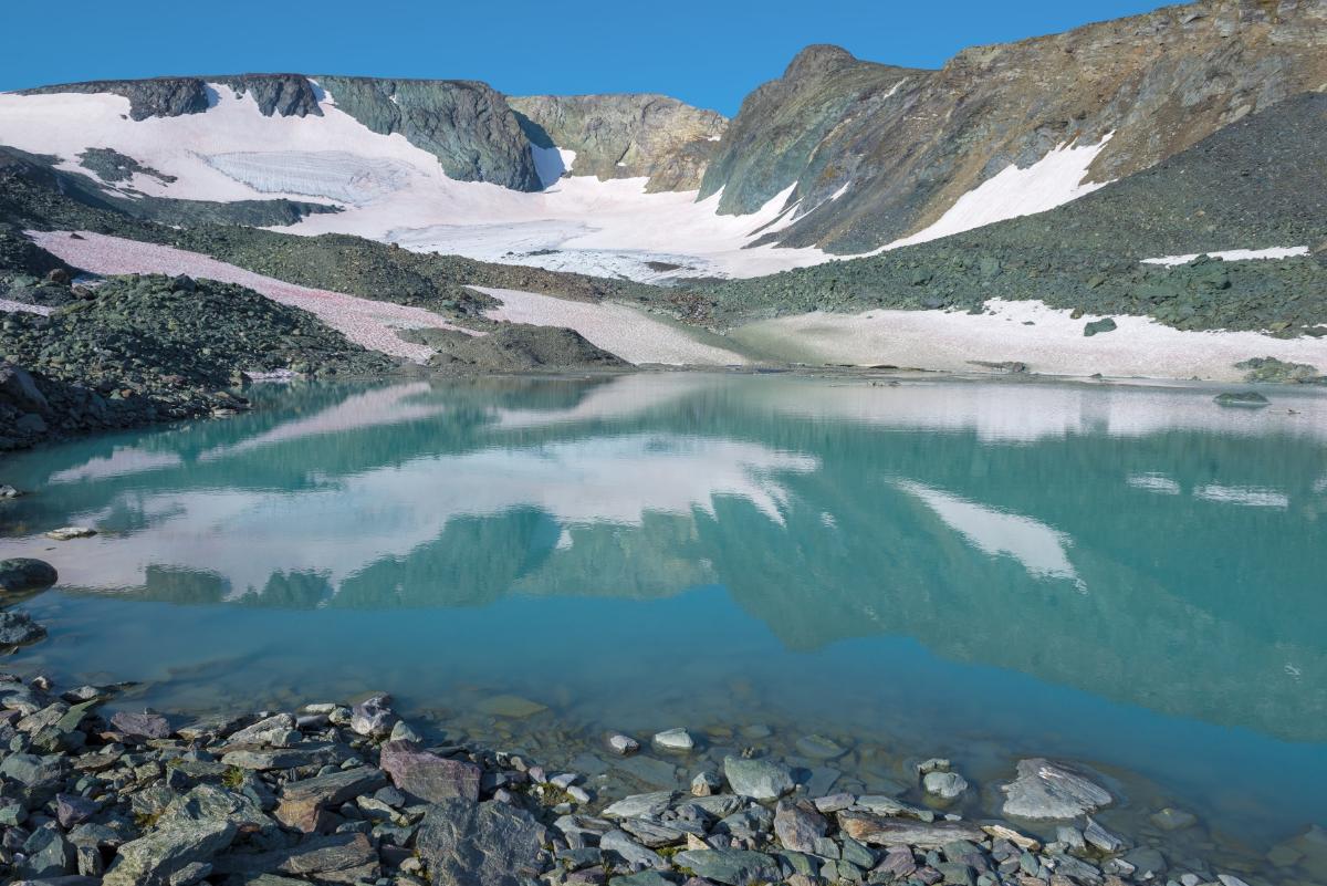 Isbre smelter ned i en innsjø