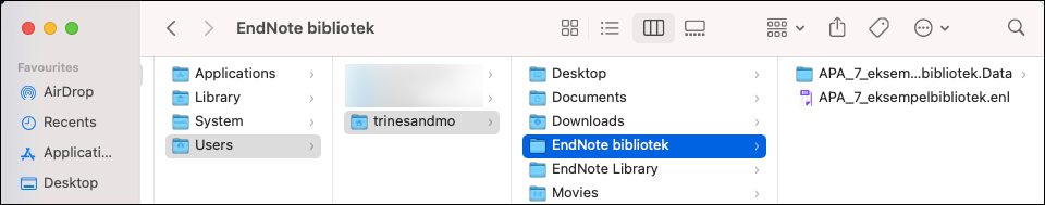 Anbefalt lagringssted for EndNote-bibliotek på Mac-maskin