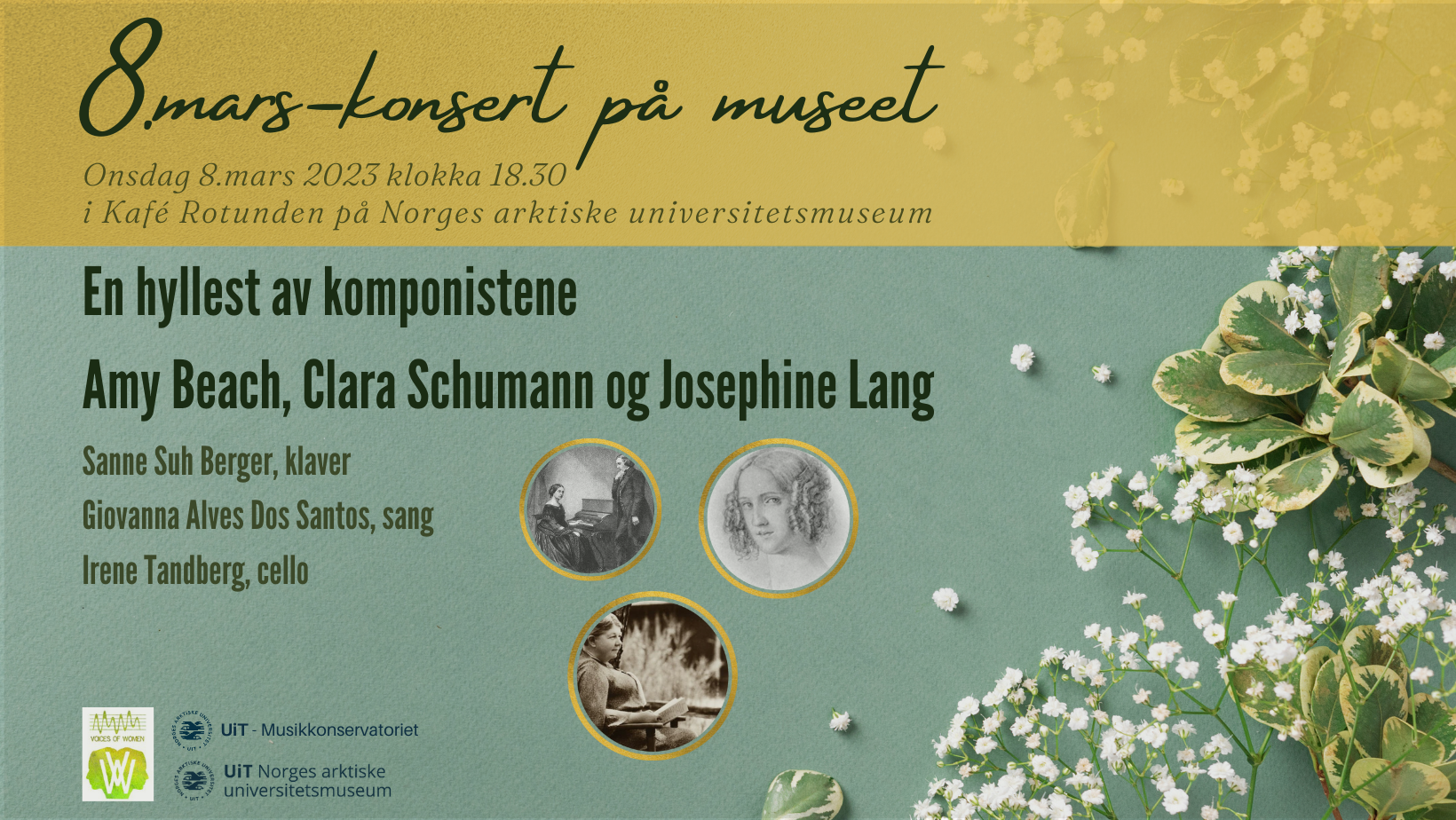 Illustrasjons-/bannerbilde for 8.mars-konsert - Hyllest til komponistene Amy Beach, Clara Schumann og Josephine Lang// 8th of march concert