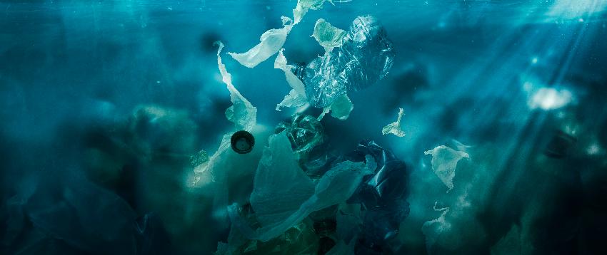 Bilde av en plastpose som sitter fast på havbunnen