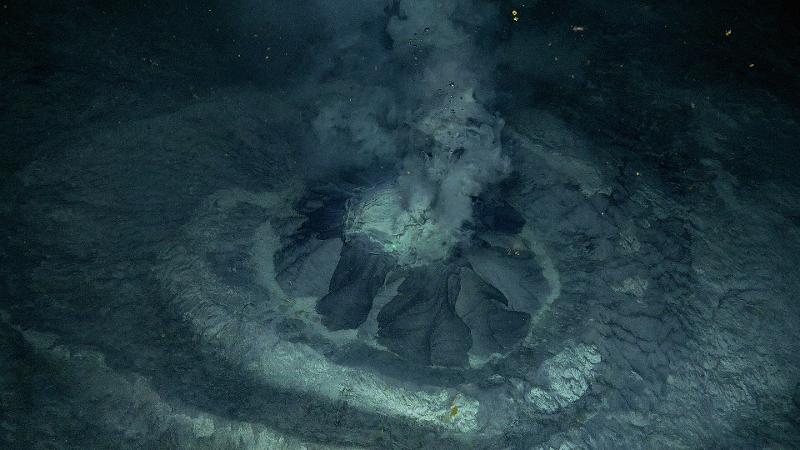 underwater volcano emitting fluid, mud and gas