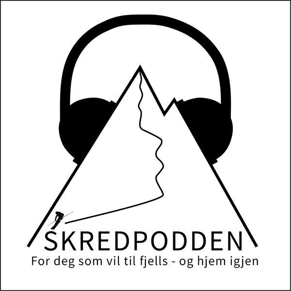 Logo for skredpodden, tegning av eit fjell og hodetelefoner