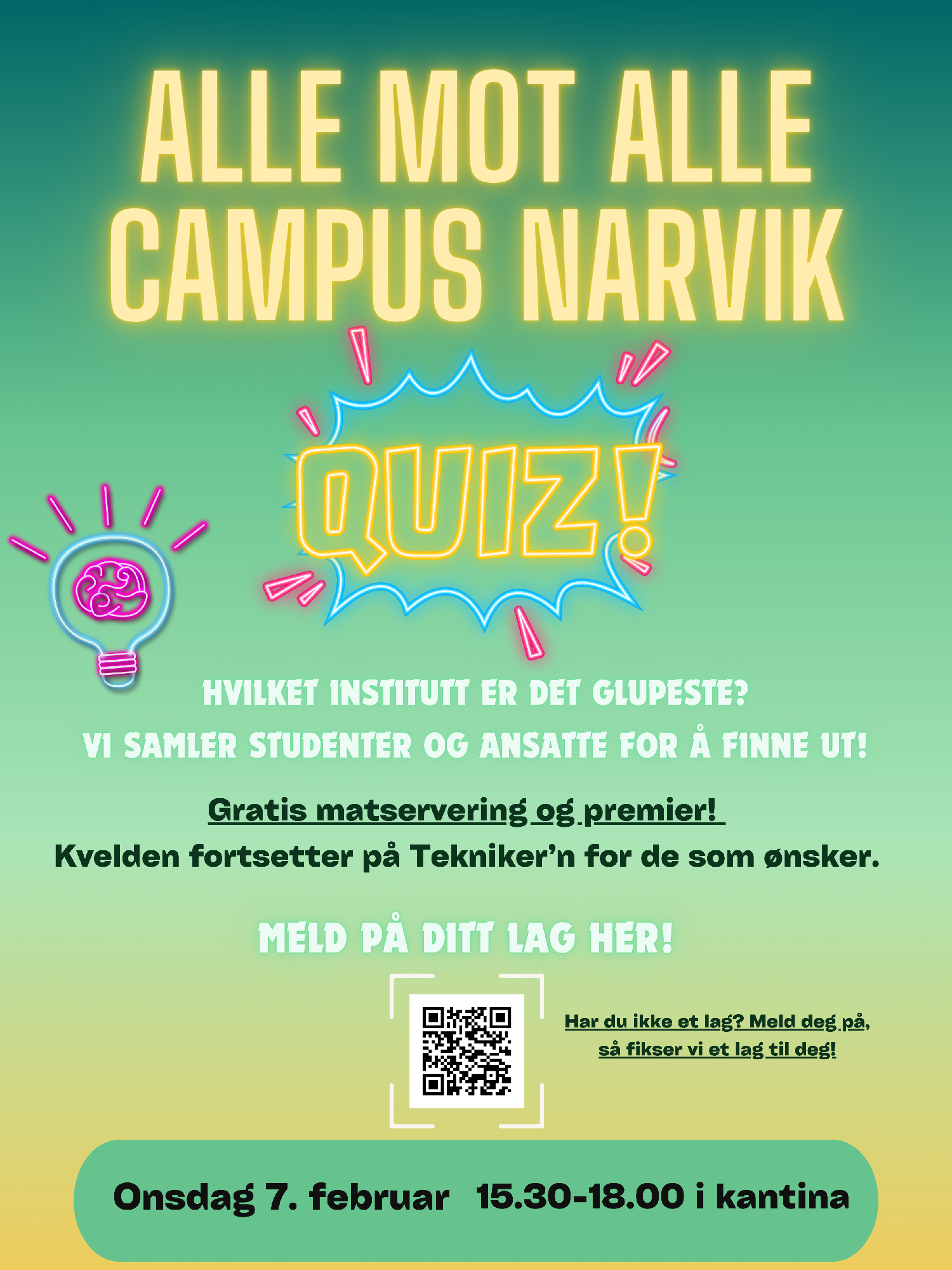 Illustrasjons-/bannerbilde for Quiz for studenter og ansatte "Alle mot alle campus Narvik" 