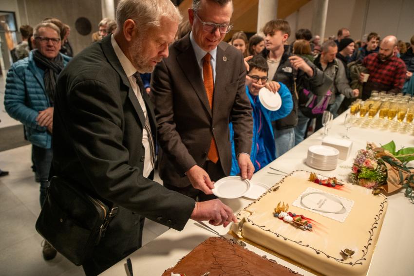 To menn skjer opp opp ei kake