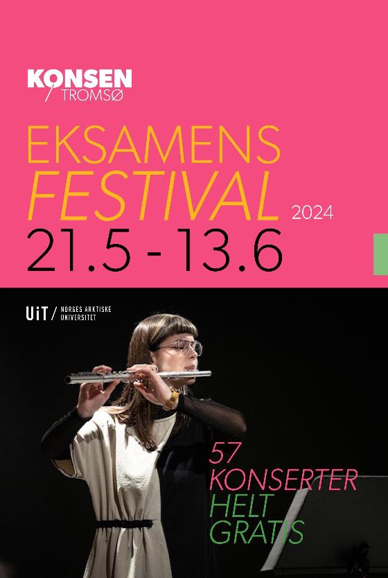 Plakat for Konsen eksamensfestival med bilde av fløytist