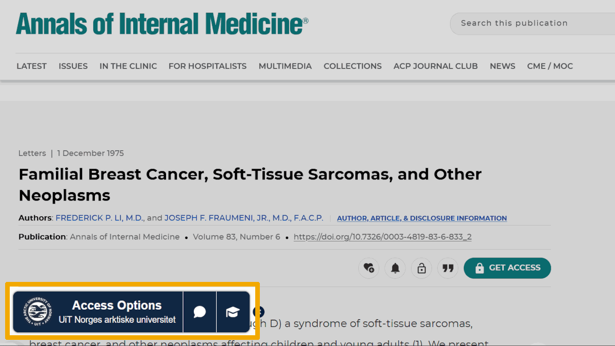 Screenshot with a LibKey Nomad button syaing "Access Options"