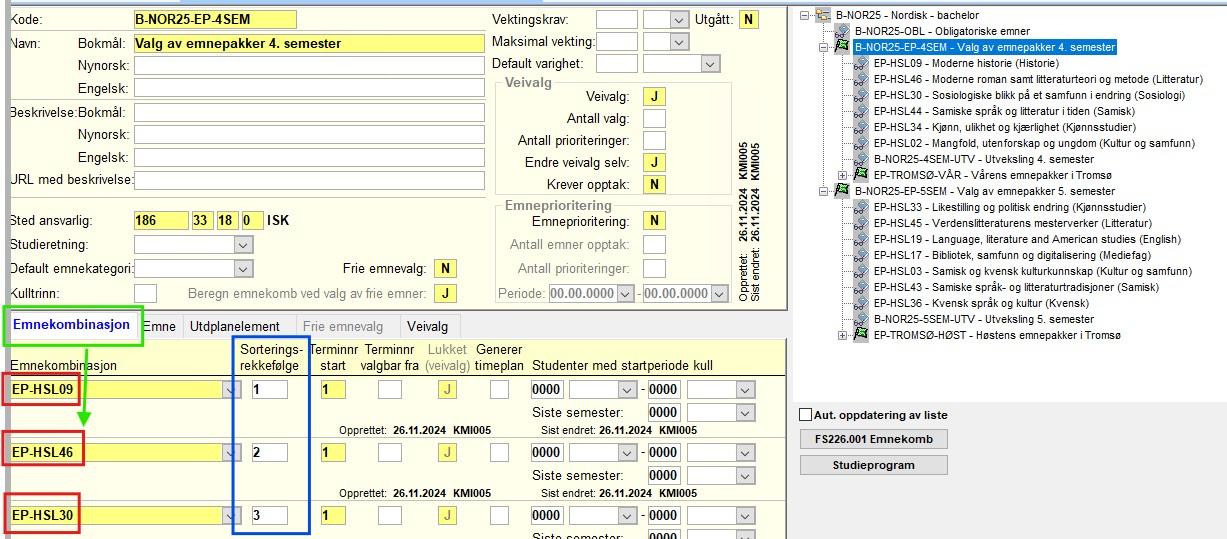 Legge inn emnepakker Legge inn emnepakker