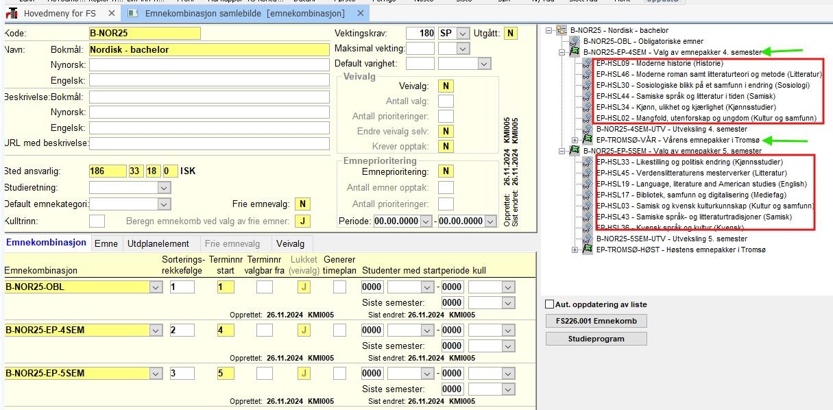 Emnekombinasjon med emnepakker Emnekombinasjon med emnepakker