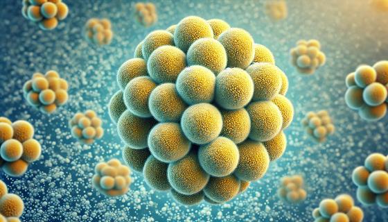 DALL·E_Stephen Dela Ahator - A professional, electron microscopy-inspired image of Staphylococcus aureus bacteria with a speckled, blurred background in plain blue-green tones_.jpg