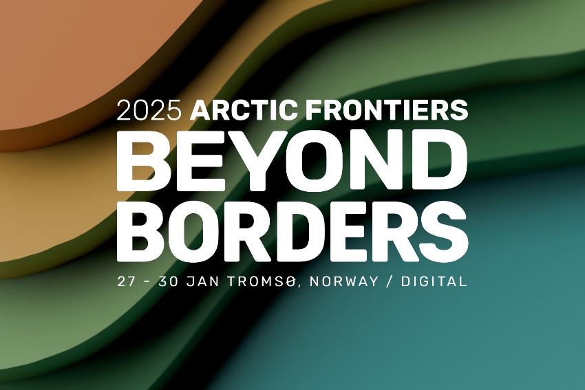 logo for AF 2025. Beoyunf Borders i store bokstavar over ein 3D-illustrasjon av eit topografisk kart