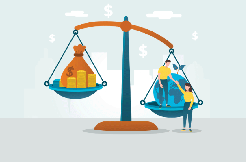 Scales with people and planet outweighing money