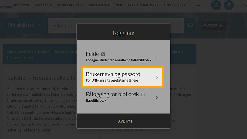 Skjermbilde Velg Brukernavn og passord
