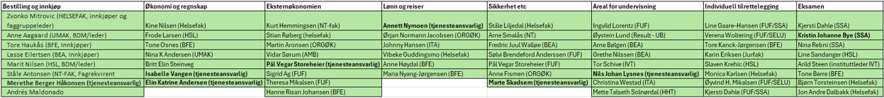 Bilde med oversikt over medlemmer i arbeidsgruppene