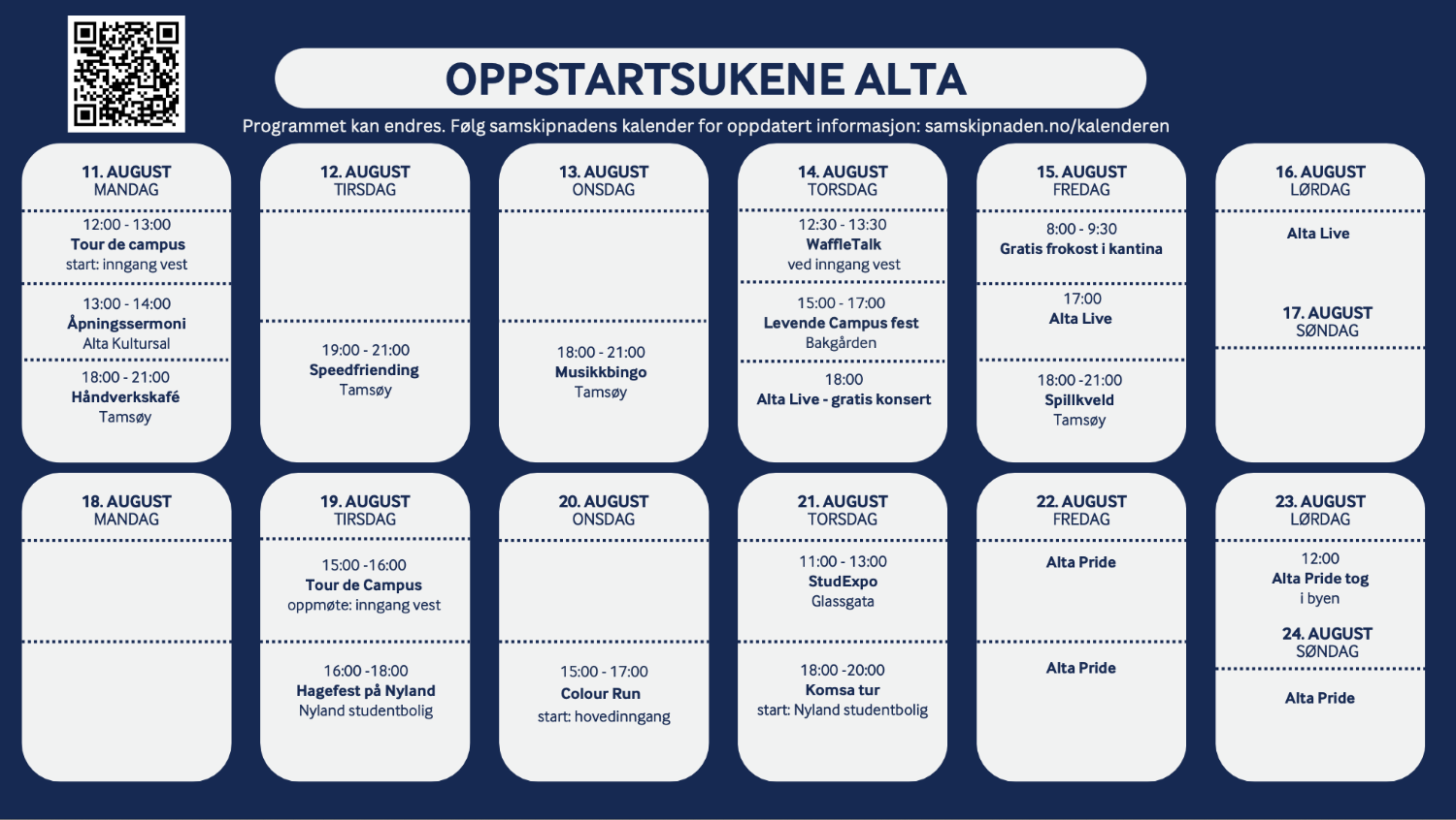 Illustrasjons-/bannerbilde for Oversikt over sosiale arrangementer oppstartsperioden! 