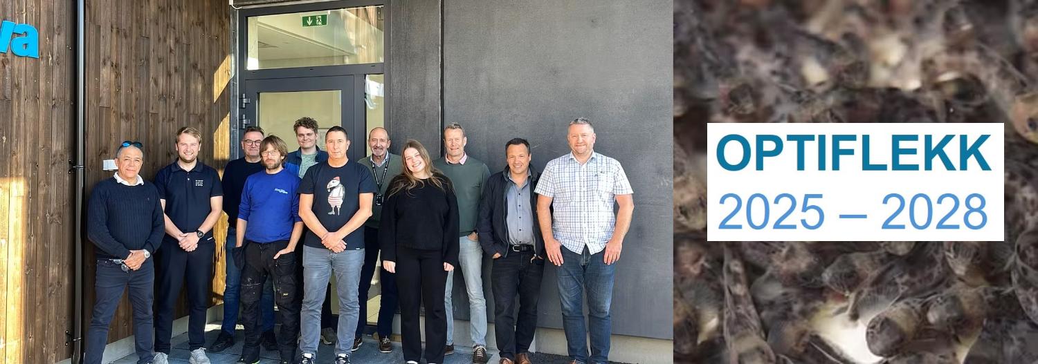 OPTIFLEKK project kick-off meeting at Akvaplan niva FISK station (September 2025). From left: Jorge Galindo-Villegas (UNord), Johan Munch-Ellingsen (KIME Akva), Thor Arne Hangstad (Ode), Armand Moe Nes (Akvaplan-niva), MSc candidate Anton Schubert (UiT), Atle Foss (Akvaplan-niva), Stefano Peruzzi (UiT Norges arktiske universitet), Terese Vollstad-Giæver (Akvaplan-niva), Lars Olav Sparboe (Akvaplan-niva), Thomas Langhelle (Amar Seafood) og Børre Erstad (Sterling Halibut).