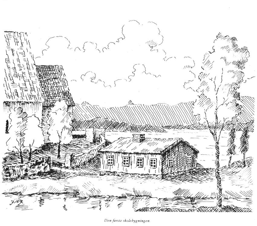 Tegning av gammelt bygg ved Trondenes kirke