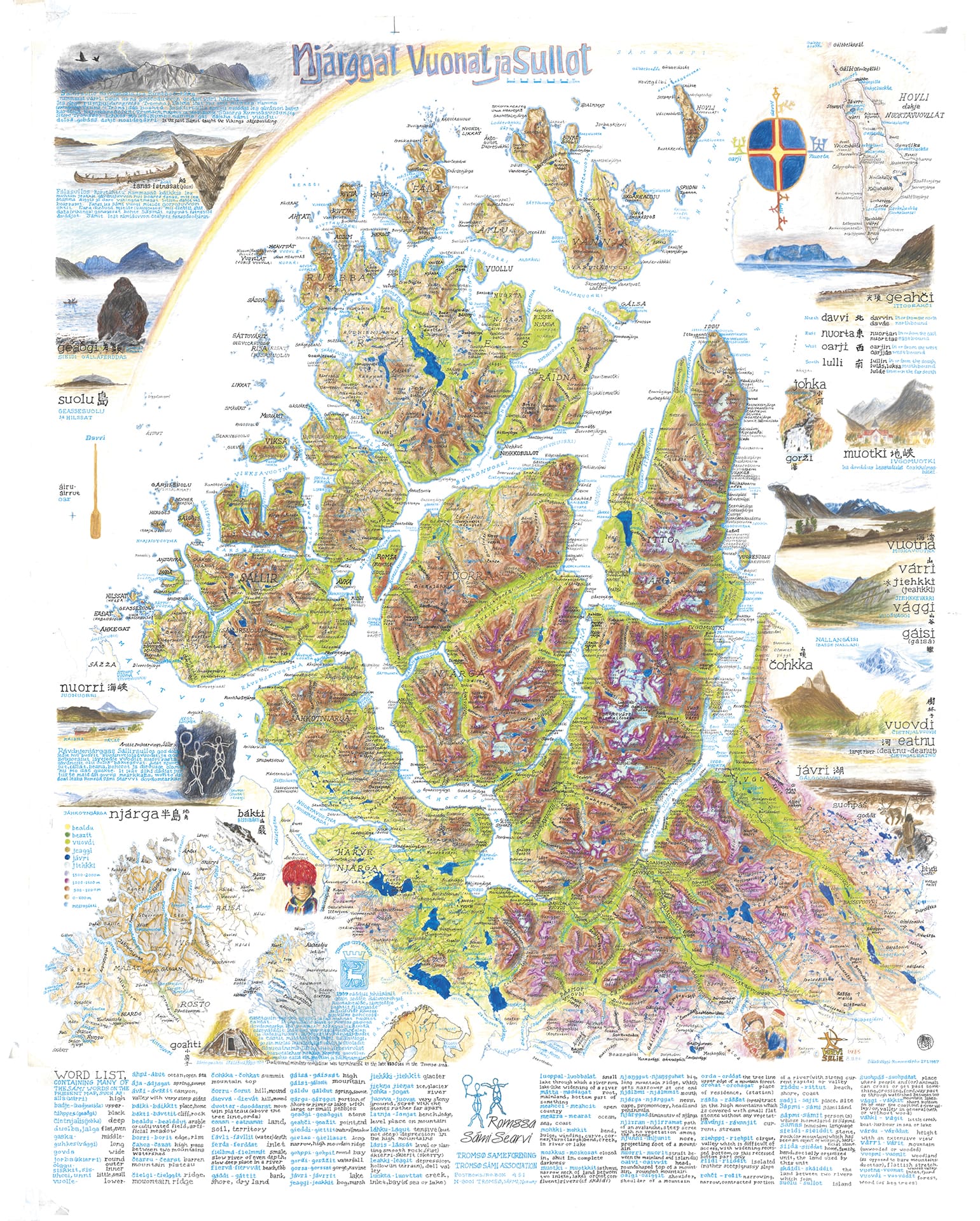 hand drawn map with sami place names
