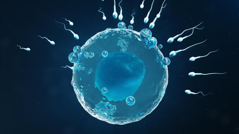 sperm swimming to a big egg