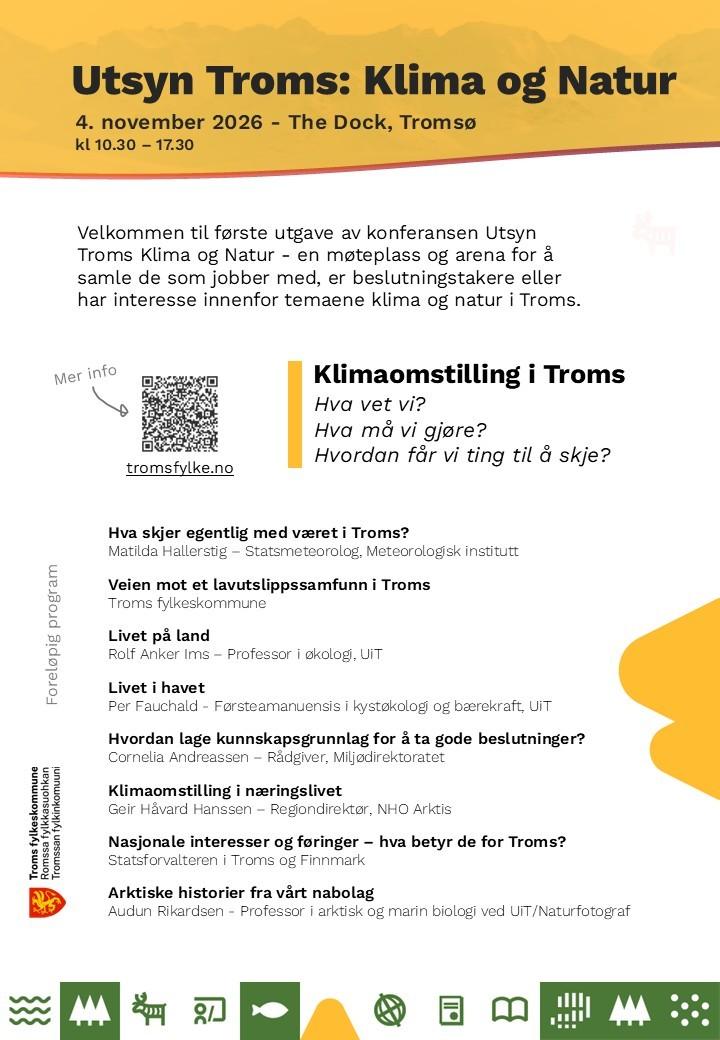 Illustrasjons-/bannerbilde for Utsyn Troms Klima og Natur: Fylkeskommunens konferanse om klimaomstilling. Påmelding senest 14. Oktober
