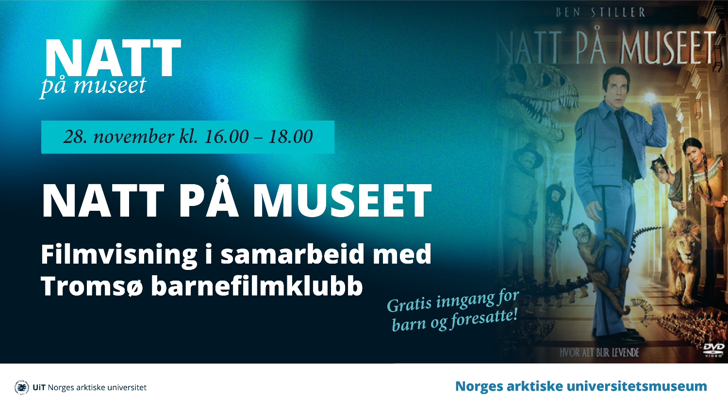 Illustrasjons-/bannerbilde for Natt på museet | Gratis filmvisning i samarbeid med Tromsø barnefilmklubb